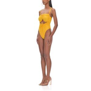 NWT Andrea Iyamah‎ Tiaca One Piece Swimsuit In Marigold Yellow Cutout Size S